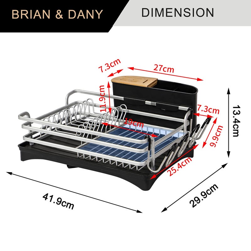 BRIAN & DANY Aluminum Dish Drying Rack, Dish Racks for Kitchen Counter, Dish Drainer with Removable Cutlery Holder & Cup Holder, Unique 360Â° Swivel Spout Drainboard, 16.5" L x 11.8" W, Silver - Image 4